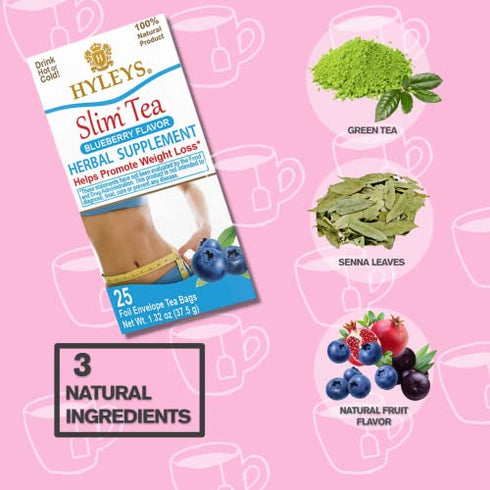 Hyleys Slim Tea Blueberry Flavor - Weight Loss Herbal Supplement Cleanse and Detox - 25 Tea Bags (1 Pack)
