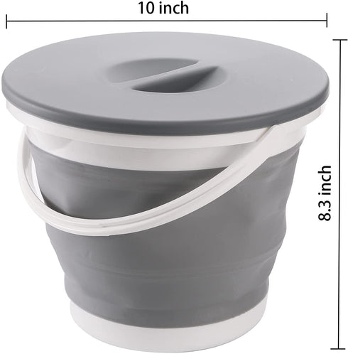 Bekith 2 Pack Collapsible Plastic Bucket with Locking Lid, 5L / 1.32 Gallon Foldable Round Tub Portable Fishing Water Pail for Hiking, Backpacking, Camping and Outdoor Survival (Blue, Gray)