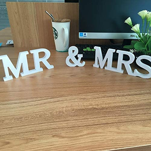 IronBuddy Mr Mrs Sign Letters 3D Wooden Letters Decoration Wooden Mr and Mrs Letters for Party Wedding Table Decoration Photo Props (Large, White)