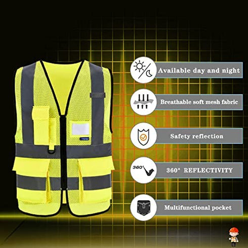 A-SAFETY Enhanced Visibility Safety Vest,, Hi Viz 2 Band And Braces Waistcoat safe for Motorcycle, Running/Jogging, Bike/Bicycle Riding Outdoor Activities, Yellow