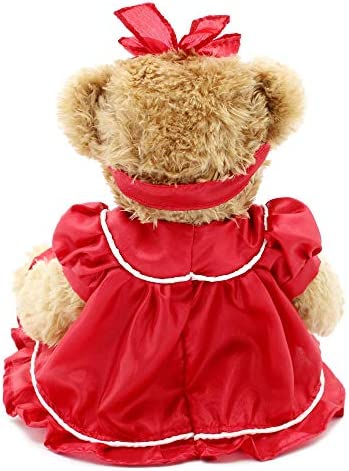 Oits-cute Small Baby Teddy Bear with Cloth Cute Stuffed Animal Soft Plush Toy 10" (Red lace Dress)