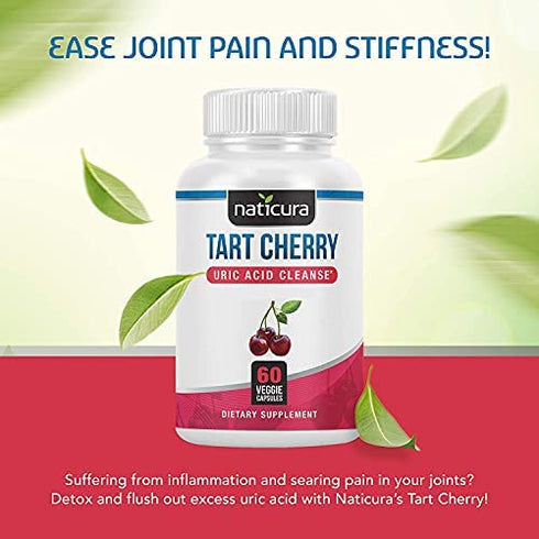 Naticura Tart Cherry Uric Acid Cleanse - Uric Acid Joint and Muscle Support Supplement - Tart Cherry with Turmeric, Cranberry, Pomegranate, Celery Seed Extract, Bromelain - 60 Tart Cherry Capsules