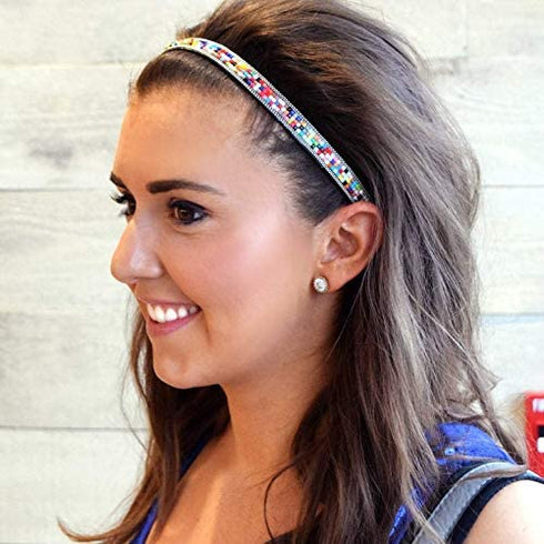 Sweaty Bands Womens Girls Headband - Non-Slip, Velvet-Lined Fashion Hairband - Bling It Glitzy Goddess 5/8-Inch