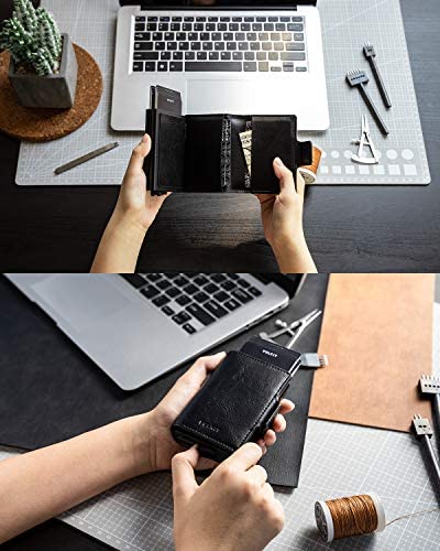 VULKIT Credit Card Holder RFID Blocking Leather Automatic Pop Up Wallet Slim Money Clip Wallet Double Card Case for Men and Women