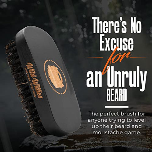 Natural Boar Bristles Beard Brush by Wild Willies - Small Travel Size with Ergonomically Designed Wood Handle - Professional Beard and Mustache Grooming Softens and Untangles Your Beard