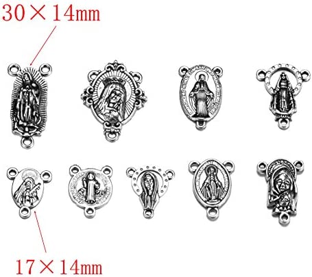 40pcs Mix Style Antique Miraculous Mary Medal Rosary Centerpiece Part Lot Oval Chandelier Links for Rosary Holy Beads Necklace Making