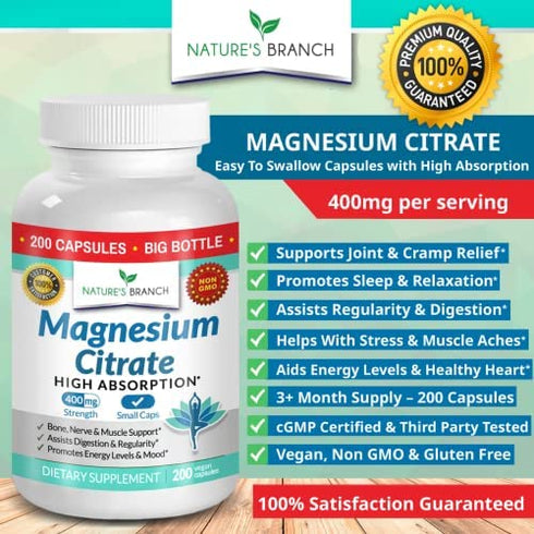 Magnesium Glycinate 400 mg - 200 Tablets - High Absorption, Non Buffered Bisglycinate Mag Supplement for Sleep, Leg Cramps, Heart, Ease Muscles, Calm Headaches for Women and Men, Non Powder Capsules