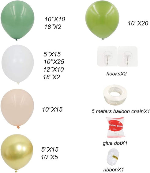 DIY Retro Olive Green White Balloon Arch Garland Kit-4sizes,119pcs,White,Macaron Orange,Sage Green,Chrome Gold Balloons for Baby&Bridal Shower, Birthday Party, Wedding, Grad, Anniversary Party