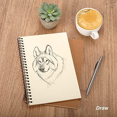 LABUK 2pcs Blank Journal Notebook Sketch Book, Unlined Spiral Notebook, A5 Soft Cover Drawing Book Diary Memo Notepads, 100 Pages/ 50 Sheets, 8.2 x 5.5 Inches, for Gifts School Supplies