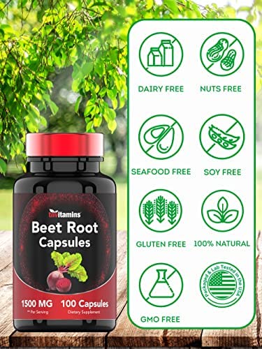 Beet Root Capsules | 1500 Mg - 100 Capsules | Beet Root Powder Extract Capsules | Supports Cardiovascular & Heart Health* | Non-GMO & Gluten-Free | Produced in the USA | TNVitamins