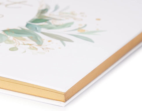 Avamie Wedding Guest Book, 120 Lined Pages Guest Sign-in Book Guest Registry Guestbook Planner, White Cover With Gold Foil and Greenery Design, Gold Gilded Edges and Gold Ribbon, 7x9 inches, Hardbound