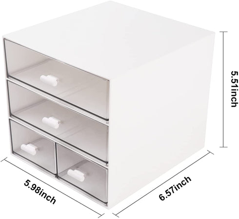 Comix Desk Organizer with Drawer, Desk Storage Box with 4 drawers, Plastic Office Stationery Supplies Organizers, Desktop Organizer for Office School Home (White)