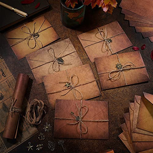 Vintage Stationary Paper and Envelopes Set, Writing Stationery Paper Letter and Envelopes Includes Sheets Antique Letter Papers, Kraft Envelopes, Retro Accessories, Rope (60)