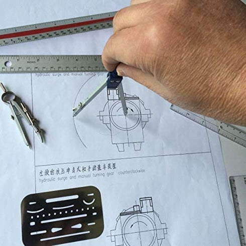 Drawing Tools & Drafting Kits for Students Divider Drawing Architecture Compasses for Geometry 16Pc Compass Set Geometry Precision Tool Protractor and Compass Set Square Erasing Shield Ruler (Blue)