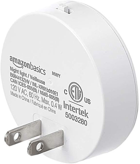 Amazon Basics LED Plug-in Night Light with Dusk to Dawn Sensor, 3/10 Lumen Dual Dimming for Bedroom, Hallway, Stairs - Round, 6-Pack, White, 2.441.542.36