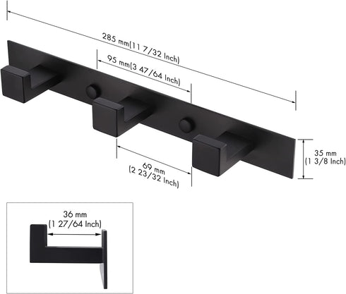 KES Coat Hooks Towel Hook Rack 3 Hooks Set Hook Rail Wall Mount SUS 304 Stainless Steel Matt Black, AH210H3DG-BK