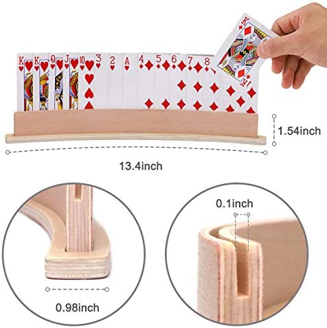 Exqline Wood Curved Playing Card Holder Racks Tray Set of 4 for Kids Seniors Adults - 13.4inch with Widen Base Stable Enough for for Bridge Canasta Foot and Hand