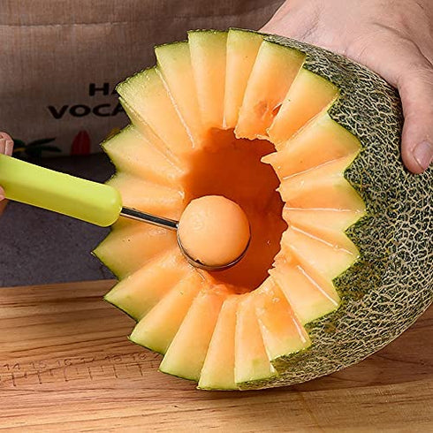 Suuker Melon Baller Scoop Set,Professional 4 In 1 Stainless Steel Watermelon Cutter Fruit Carving Tools Set,Fruit Scooper Seed Remover Watermelon Knife for Dig Pulp Separator Fruit Slicer?Green?