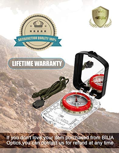 BIJIA Orienteering Map Compass -Sighting Mirror Compass with Adjustable Declination,Clinometer and LED light for Hiking, Camping,Orienteering,Hunting,Global Mountaineering,Navigating and SAR training.