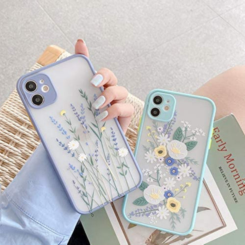 Ownest Compatible with iPhone 12 Pro Max Case for Clear Flower Frosted PC Back 3D Floral Girls Woman and Soft TPU Bumper Silicone Slim Shockproof Case for iPhone 12 Pro Max-(Purple-3)