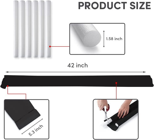 Twin Door Draft Stopper, Under Door Draft Stopper, 42 Inch Length Adjustable Window Door Breeze Blocker, Weather Stripping Noise Blocker Guard, Reducing Cool Air(Black)