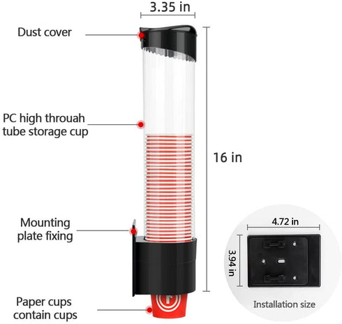 IWNTWY Cup Dispenser Pull Type Paper Water Disposable Automatic Remover Cup Holder for Home Office Hospital (Black, Medium)