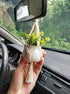 Dahey Mini Macrame Plant Car Accessories Rear View Mirrior Charm Cute Hanging Rearview Car Decor Boho Hanger with Artificial Succulent Plants for Plant Lover, 2 Pcs, 10.5 inch, White