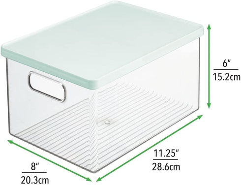 mDesign Plastic Bathroom Under Cabinet Stacking Storage Organizer Bin Box with Lid - Holds Soap, Body Wash, Shampoo, Lotion, Conditioner, Towels, Accessories, Body Spray, Mouthwash - Clear/Mint