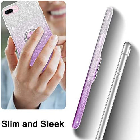 BENTOBEN iPhone 8 Plus Case, iPhone 7 Plus Case, Sparkly Glitter Slim Phone Case with 360° Ring Holder Kickstand Car Mount Supported Dual Layer Protective Cover for iPhone 8 Plus/iPhone 7 Plus, Purple