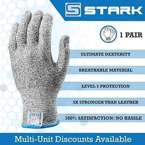 Stark Safe Cut Resistant Gloves Food Grade Level 5 Protection (EN388), Safety Kitchen Cutting Gloves for Oyster Shucking, Meat, Fish Fillet Processing, Mandolin Slicing, Wood Carving (X-Large, Pair)