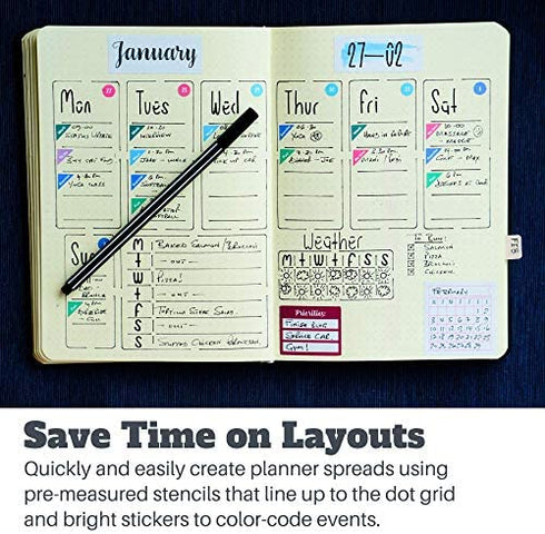 Ultimate Productivity Journal Supplies Kit - 31 Piece Set, Custom-Designed Supplies for Bullet Dotted Journals, Includes Stickers, Stencils, Washi Tapes and Sticky Notes by Sunny Streak