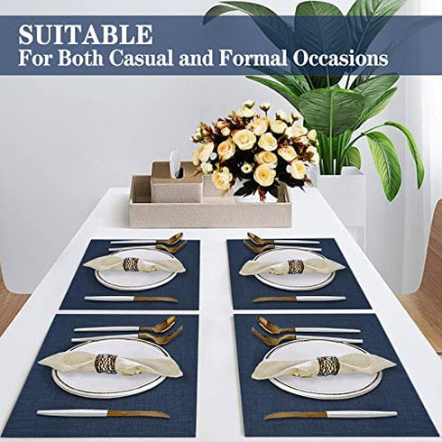 BETEAM Placemats Set of 6, Woven Vinyl Placemats, Washable & Durable Table Placemats, Indoor/Outdoor Use Table Mats, Navy Blue