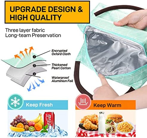Buringer Reusable Insulated Lunch Bag Cooler Tote Box Meal Prep for Men & Women Work Picnic or Travel ?Geometry Green?