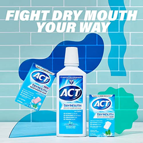 ACT Dry Mouth Moisturizing Gum, 20 Pieces, With Xylitol, Sugar Free Soothing Mint