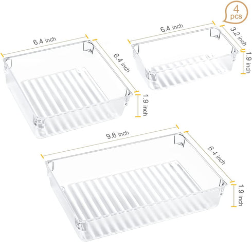 Kootek Desk Drawer Organizer Trays with 3-Size Drawer Dividers 6 Organizers Bins Customize Layout Storage Box for Bedroom Dresser Bathroom Kitchen Office (Clear)