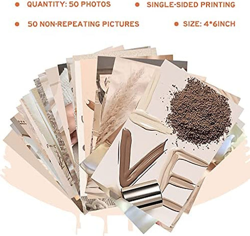 WOONKIT Beige Wall Collage Kit Aesthetic Pictures, Room Decor Aesthetic, Room Decor for Teen Girls, Photo Collage Kit for Wall Aesthetic, Room Decor for Bedroom Aesthetic, Trendy Teen, 50PCS 4X6 IN