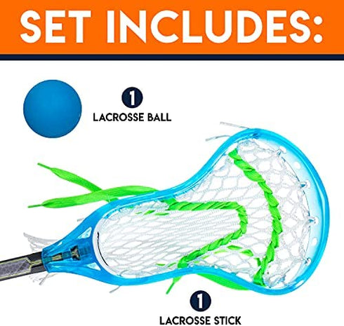 Franklin Sports Kids Mini Lacrosse Stick + Ball Set - Venom Youth Plastic Lacrosse Stick for Beginners - Perfect Set for Kids + Toddlers - Blue