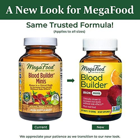 MegaFood Blood Builder Minis - Iron Supplement Shown to Increase Iron Levels Without Nausea or Constipation - Energy Support with Iron, Vitamin B12, and Folic Acid - Vegan - 60 Tabs (30 Servings)