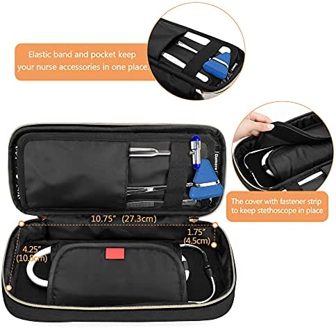 Damero Protective Stethoscope Case with Divider for Nurse Accessories, Stethoscope Carrying Bag Travel Case Compatible with 3M Littmann/ADC/Omron Stethoscope and Others, Black