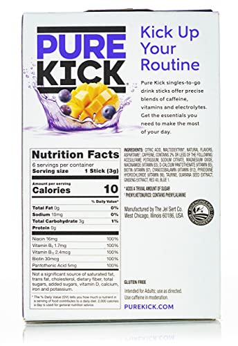 Pure Kick Energy Drink Mix Packets With Caffeine - Variety Pack | 3 Flavors - 2 Boxes Each | Mango Acai, Blood Orange, Black Cherry Pomegranate | Bundled with Ballard Hard Candy Recipe Card