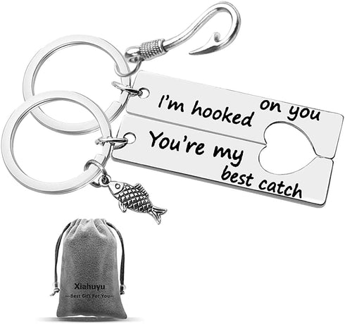 Couple Keychain Gift I'm Hooked on You You're My Best Catch Keychain His and Hers Jewelry Keychain Set Gift for Dad Couples Boyfriend Girlfriend Christmas Gift Valentine's Gift Anniversary Keychain Gift