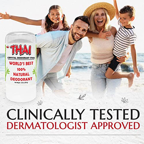 2-PACK Thai Crystal Deodorant Salt Stone - Clinically Tested, Dermatologist Approved - Natural Unscented Aluminum-Free for Women Men & Teens