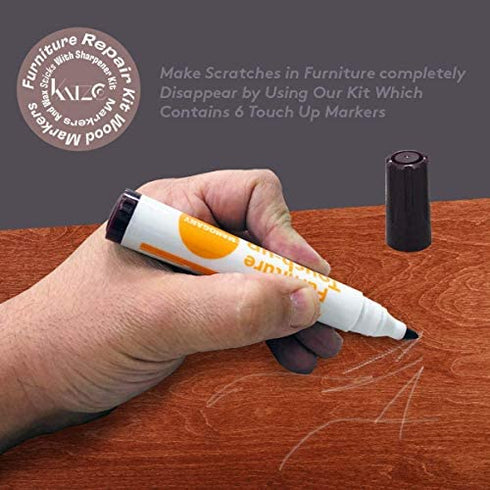 Katzco Wood Furniture Repair Kit Wood Markers For Scratches - Set of 13 - Markers and Wax Sticks with Sharpener - Wood Floor Scratch Remover Cover-Up for Tables, Desks