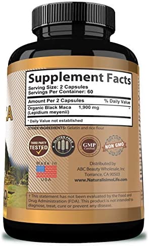 Organic Black Maca 1,900 mg per serving Natural Energy Booster Peruvian Maca for men & women 120 capsules