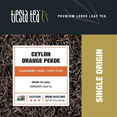 Tiesta Tea - Ceylon Orange Pekoe Black Tea, Loose Leaf Black Tea, High Caffeine, Hot & Iced Tea, 3 oz Tin - 50 Cups, Single Origin Premium Black Loose Leaf Tea from Sri Lanka, 100% Pure Unblended
