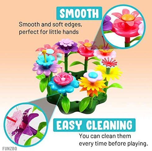 FUNZBO Flower Garden Building Toys for Girls - STEM Toy Gardening Pretend Gift for Kids - Stacking Game for Toddlers playset - Educational Activity for Preschool Children Age 3 4 5 6 7 Year Old Boys