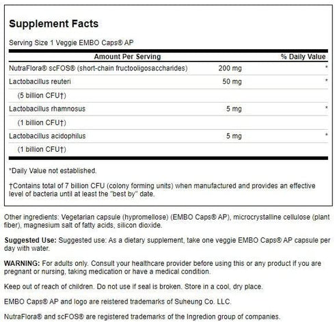 Swanson L. Reuteri Probiotic Plus with L. Rhamnosus L. Acidophilus & FOS Prebiotic Digestive Support 7 Billion CFU 30 Veggie Capsules