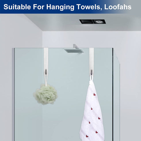 BSKSSK Shower Door Hooks, 7.5 Inches Over The Door Towel Hooks Hanger Extended for Bathroom Frameless Glass Door, Robe Sponge Bath Hook Stainless Steel Silver 2 Pack