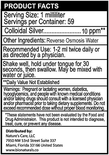 Bio Naturals Colloidal Silver Liquid Drops - Safe & Effective All Natural Immune Booster Supplement - Relief for Skin, Ear, Throat - 60 Servings