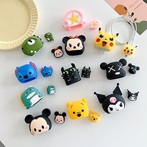 TXGOT for Apple 20W USB-C Power Adapter Charger 3D Cute Cartoon Designs Protective Case,Cute Cartoon Lightning Cable Protector Cover for iPhone Charger (Pink Star)